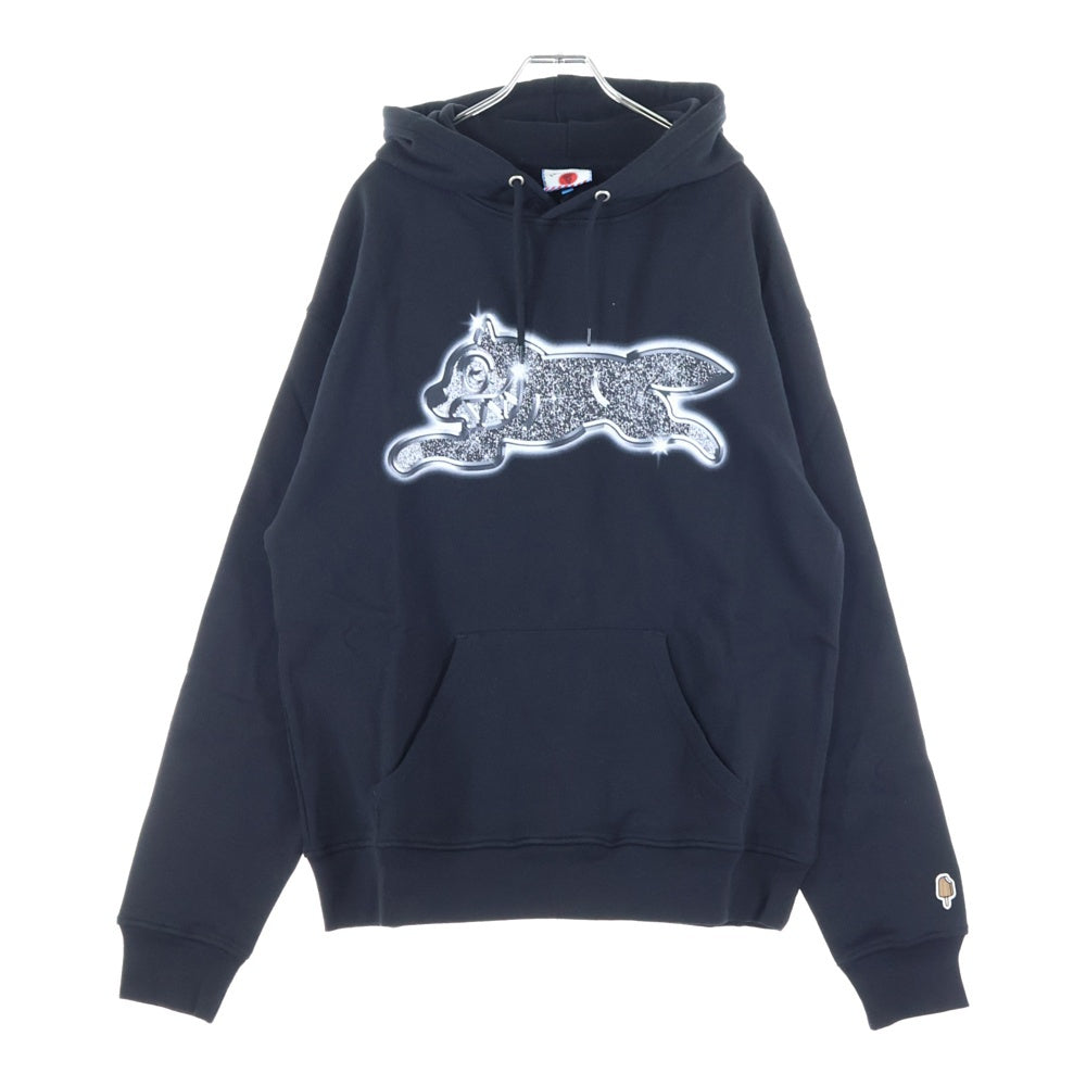 BILLIONAIRE BOYS CLUB(ビリオネアボーイズクラブ) ICE CREAM ICED OUT RUNNING DOG HOOD アイスクリーム フロントプリント プルオーバーパーカー スウェット ブラック