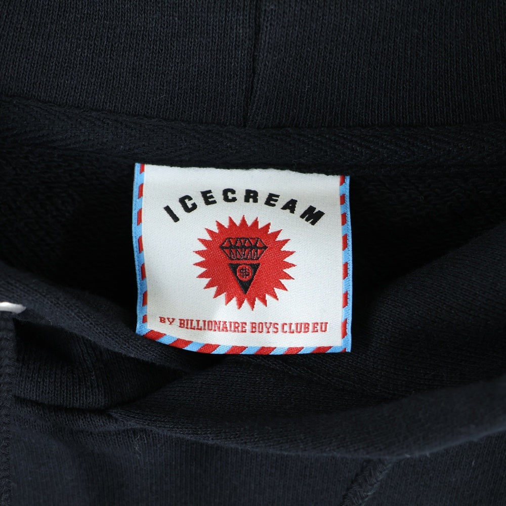 BILLIONAIRE BOYS CLUB(ビリオネアボーイズクラブ) ICE CREAM ICED OUT RUNNING DOG HOOD アイスクリーム フロントプリント プルオーバーパーカー スウェット ブラック