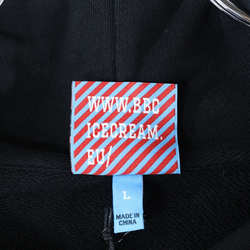 BILLIONAIRE BOYS CLUB(ビリオネアボーイズクラブ) ICE CREAM ICED OUT RUNNING DOG HOOD アイスクリーム フロントプリント プルオーバーパーカー スウェット ブラック