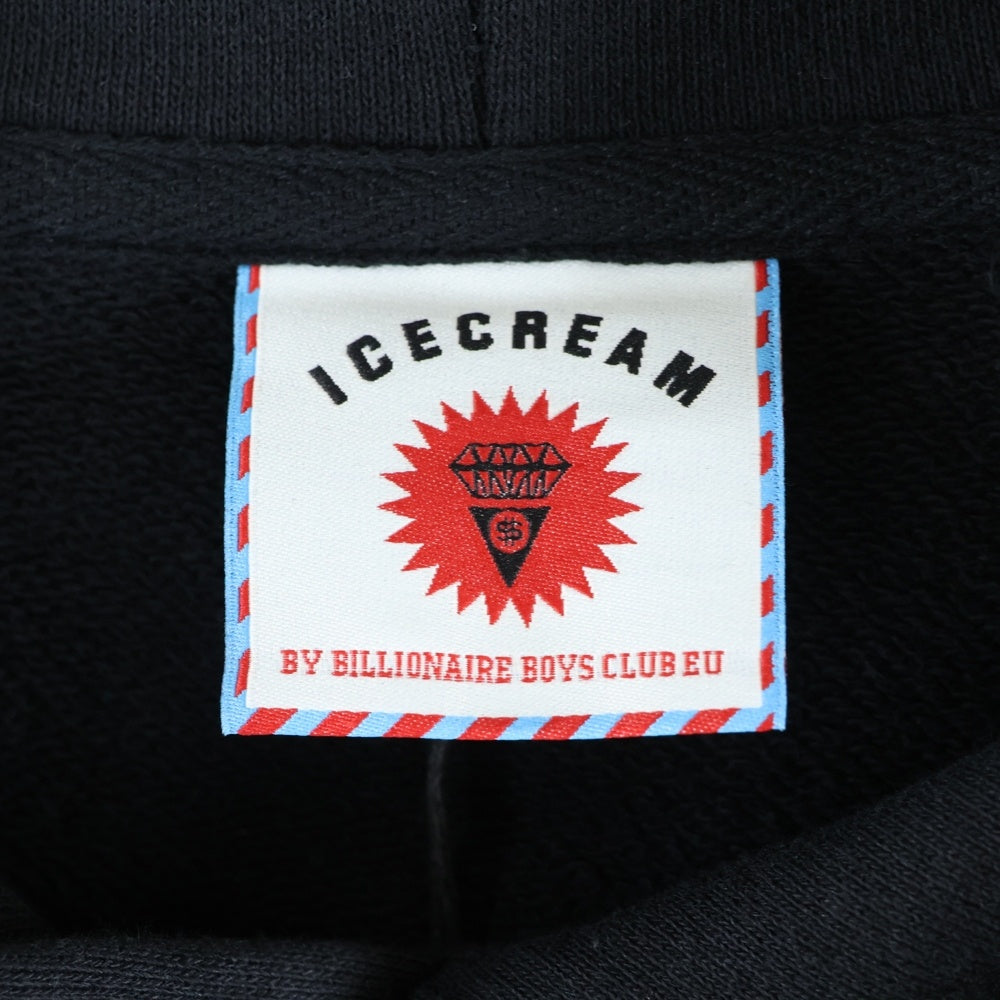 BILLIONAIRE BOYS CLUB(ビリオネアボーイズクラブ) ICE CREAM ICED OUT RUNNING DOG HOOD アイスクリーム フロントプリント プルオーバーパーカー スウェット ブラック