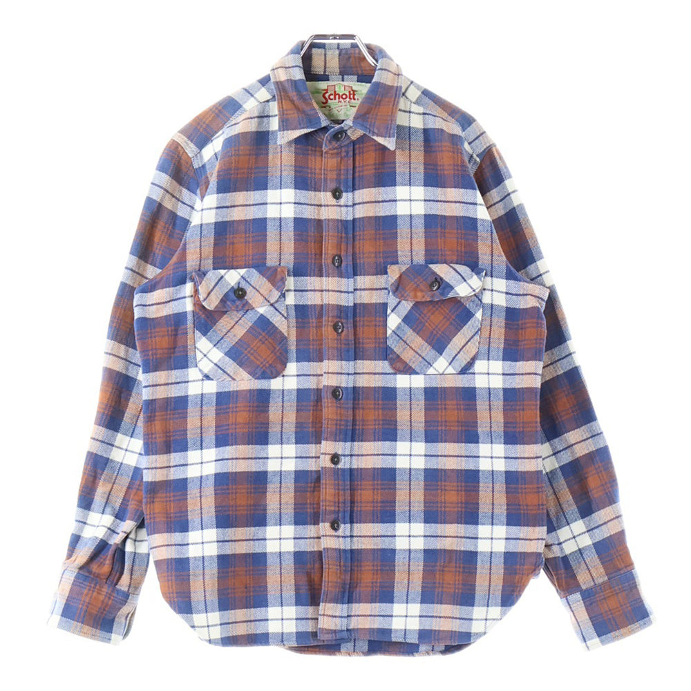 SCHOTT(ショット) Flannel Shirts フランネルシャツ ボタンダウンチェック長袖シャツ ブルー/オレンジ