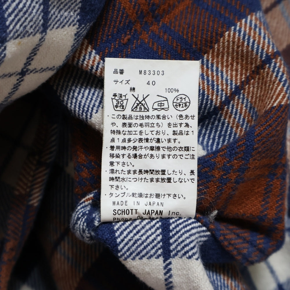SCHOTT(ショット) Flannel Shirts フランネルシャツ ボタンダウンチェック長袖シャツ ブルー/オレンジ