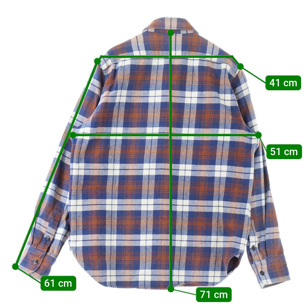 SCHOTT(ショット) Flannel Shirts フランネルシャツ ボタンダウンチェック長袖シャツ ブルー/オレンジ