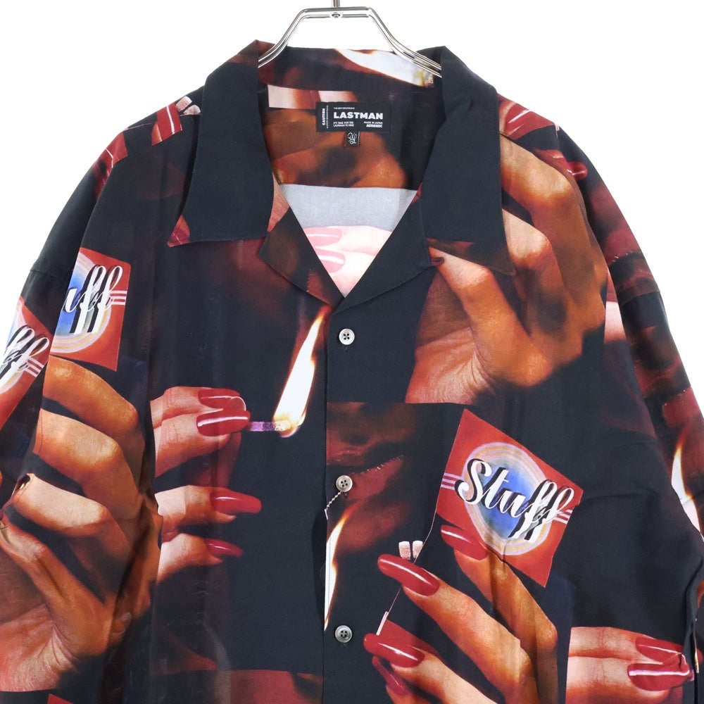 LASTMAN(ラストマン) Printed Open Colloar Shirt L/S STUFF プリンテッドロングスリーブオープンカラーシャツ スタッフ 総柄レーヨン長袖シャツ 242LM-SH01 マルチカラー