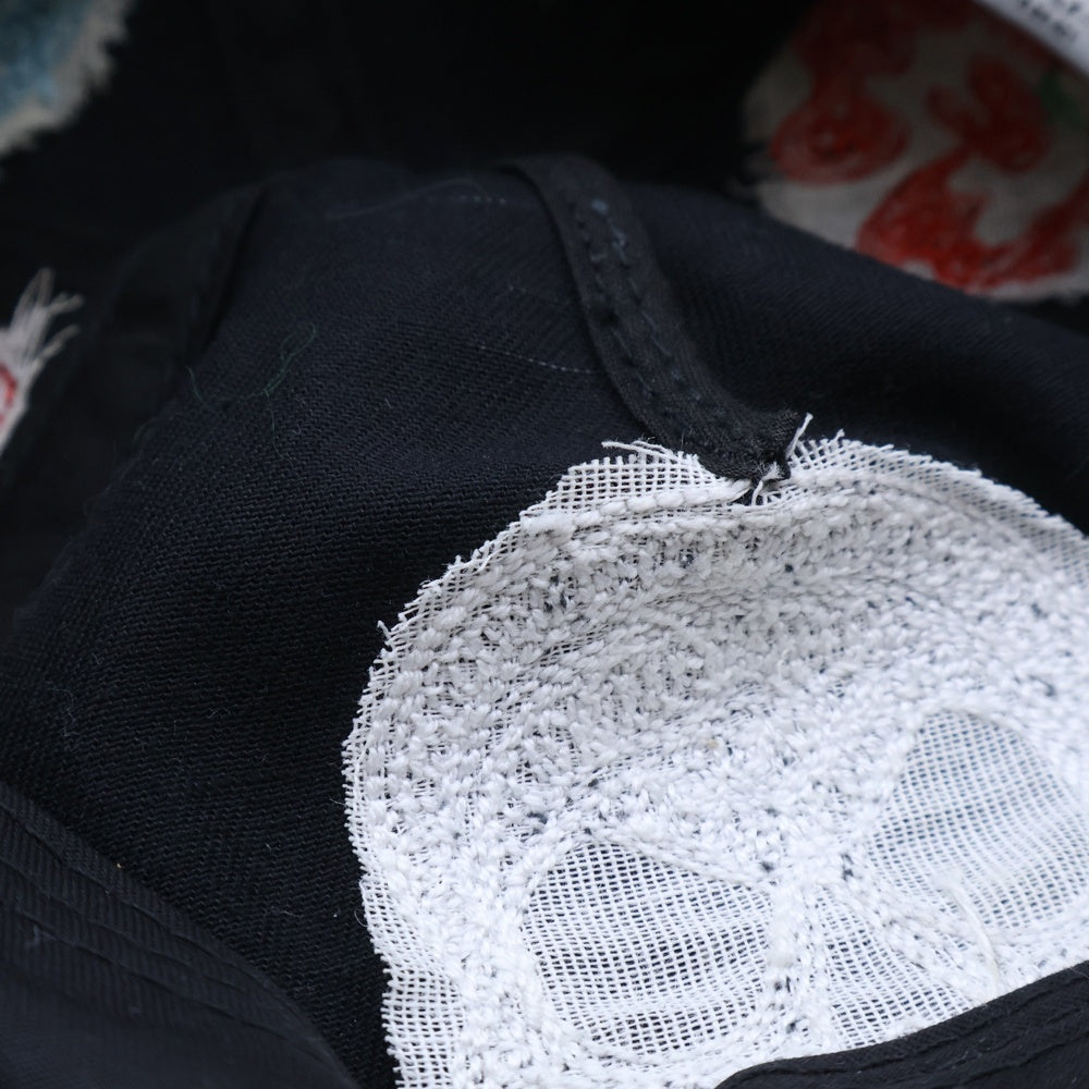 Clayton Patterson(クレイトン パターソン) SOLID SKULL chain stitch embroidery CAP ソリッドスカル フラワー刺繍 5パネルキャップ 帽子 ブラック