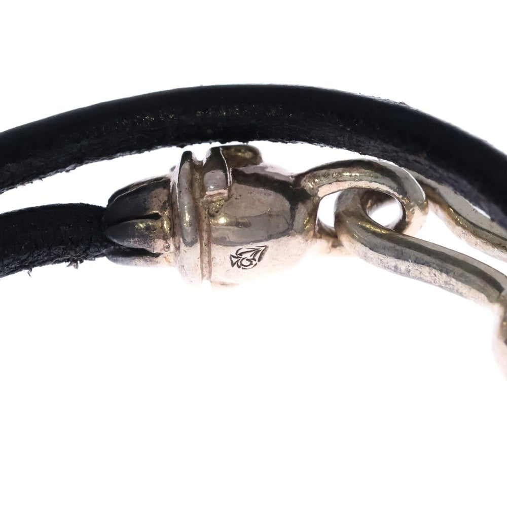 THIRTEEN DESIGNS(サーティーンデザインズ) ダブルローリングスカルフックレザーブレスレット シルバー/ブラック