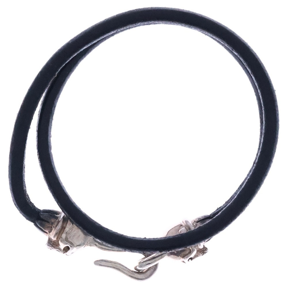 THIRTEEN DESIGNS(サーティーンデザインズ) ダブルローリングスカルフックレザーブレスレット シルバー/ブラック