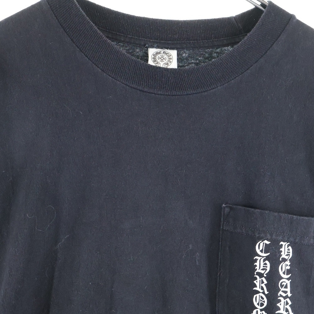 CHROME HEARTS(クロムハーツ) FLRL CRS L/S TEE バーティカルロゴ バックフローラルクロス フロントポケット クルーネック 長袖Tシャツ ロンT ブラック