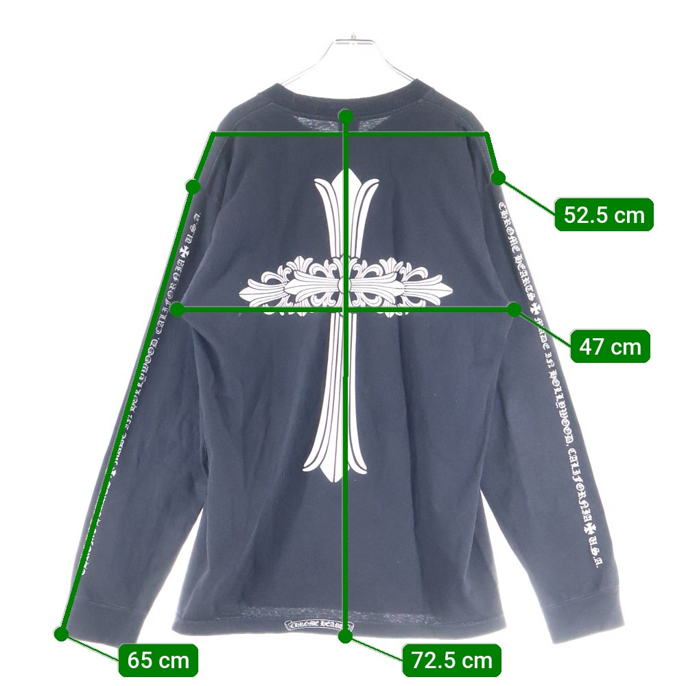 CHROME HEARTS(クロムハーツ) FLRL CRS L/S TEE バーティカルロゴ バックフローラルクロス フロントポケット クルーネック 長袖Tシャツ ロンT ブラック
