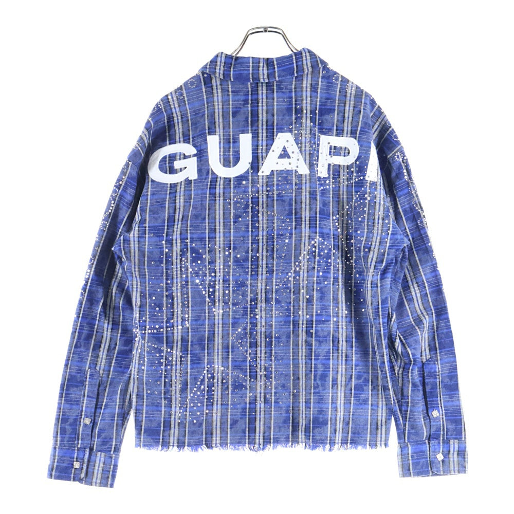 GUAPI(グアピ) Royal Blue Star Flannel ロイアルブルースターフランネル ジップアップラインストーン長袖シャツ ブルー