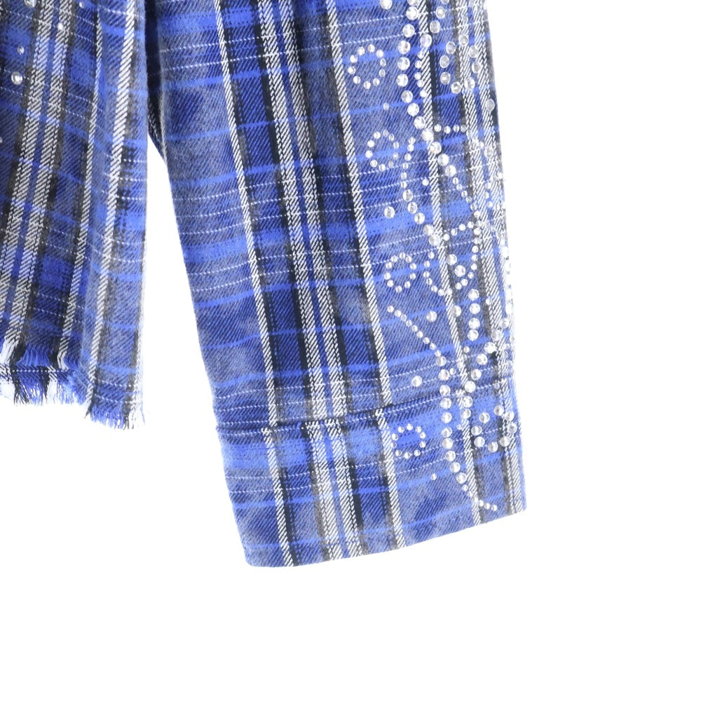 GUAPI(グアピ) Royal Blue Star Flannel ロイアルブルースターフランネル ジップアップラインストーン長袖シャツ ブルー
