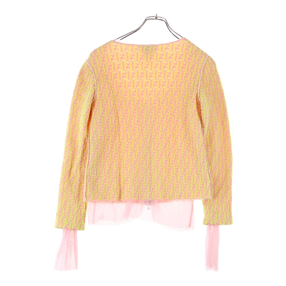 FENDI(フェンディ) ズッカ 総柄 ジップアップ ノーカラー ニットジャケット レディース ピンク/イエロー