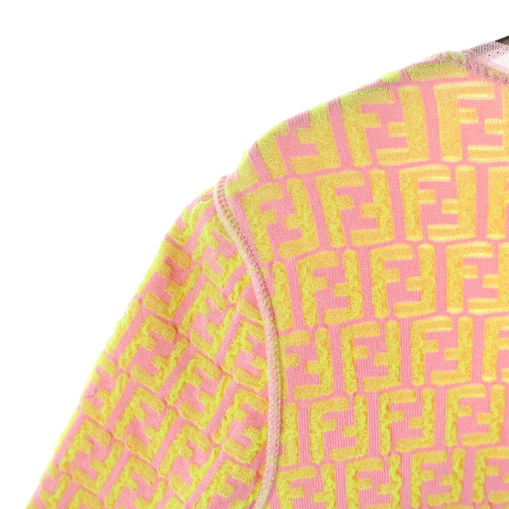 FENDI(フェンディ) ズッカ 総柄 ジップアップ ノーカラー ニットジャケット レディース ピンク/イエロー