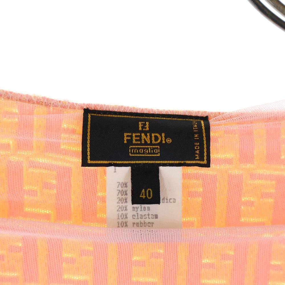 FENDI(フェンディ) ズッカ 総柄 ジップアップ ノーカラー ニットジャケット レディース ピンク/イエロー