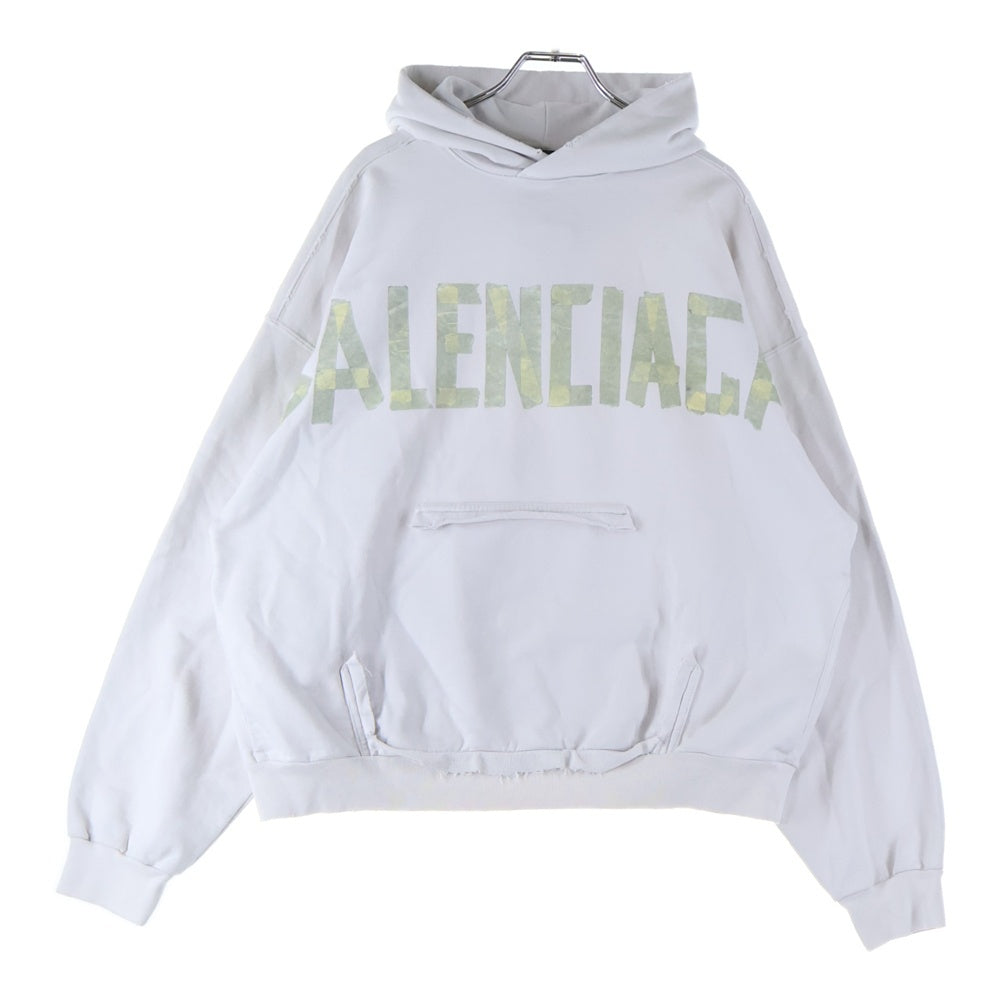 BALENCIAGA(バレンシアガ) 23SS Tape Type Ripped Pocket Hoodie 744441 TOVB1 テープロゴ プルオーバーフーディー パーカー ホワイト