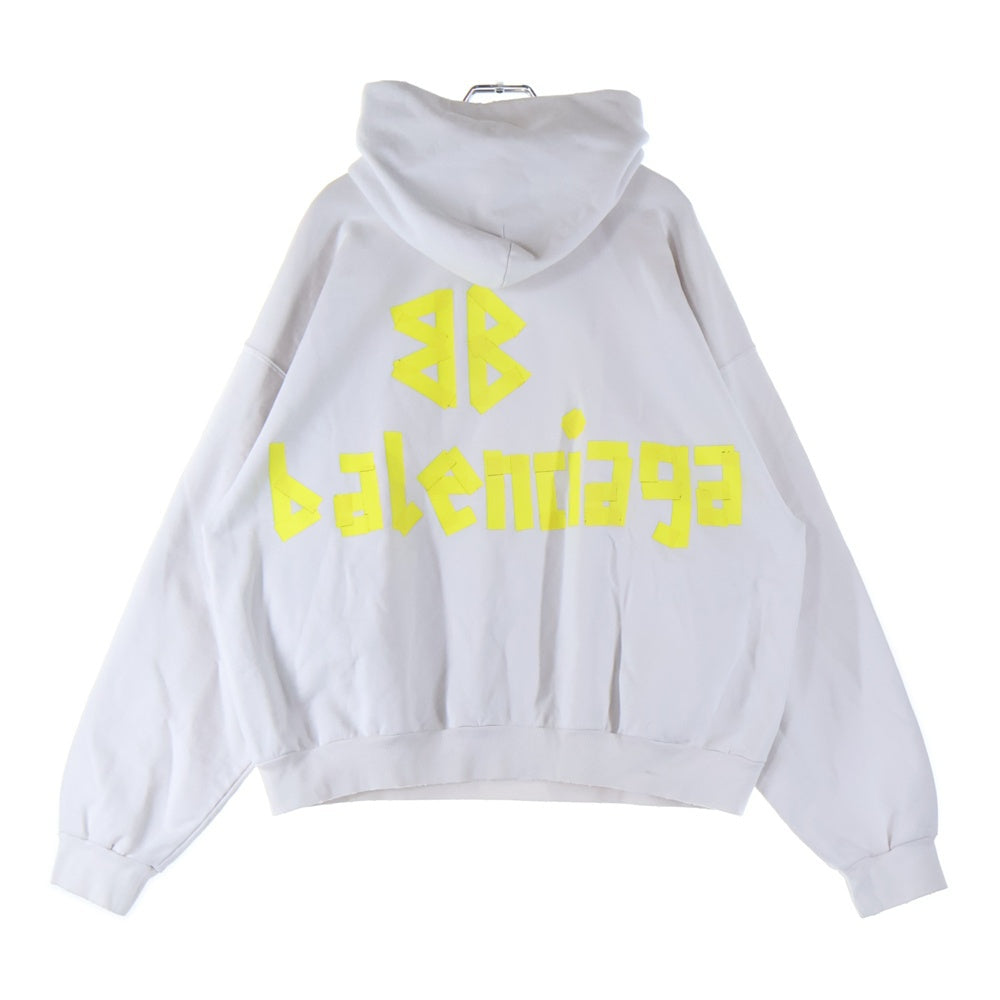 BALENCIAGA(バレンシアガ) 23SS Tape Type Ripped Pocket Hoodie 744441 TOVB1 テープロゴ プルオーバーフーディー パーカー ホワイト