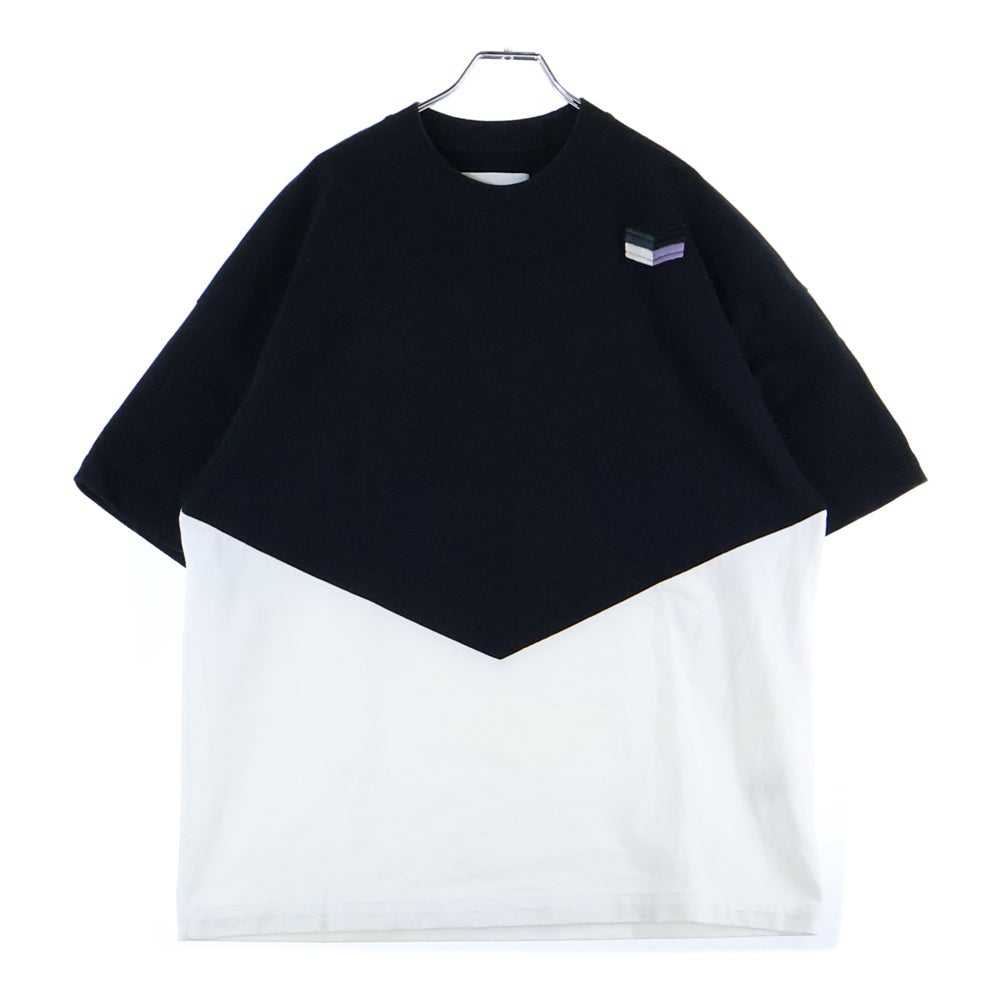 JIL SANDER(ジルサンダー) Oversized Bi-Color T-Shirts オーバーサイズドバイカラーTシャツ ロゴパッチクルーネック半袖Tシャツ KK JM NM 0019 ブラック/ホワイト