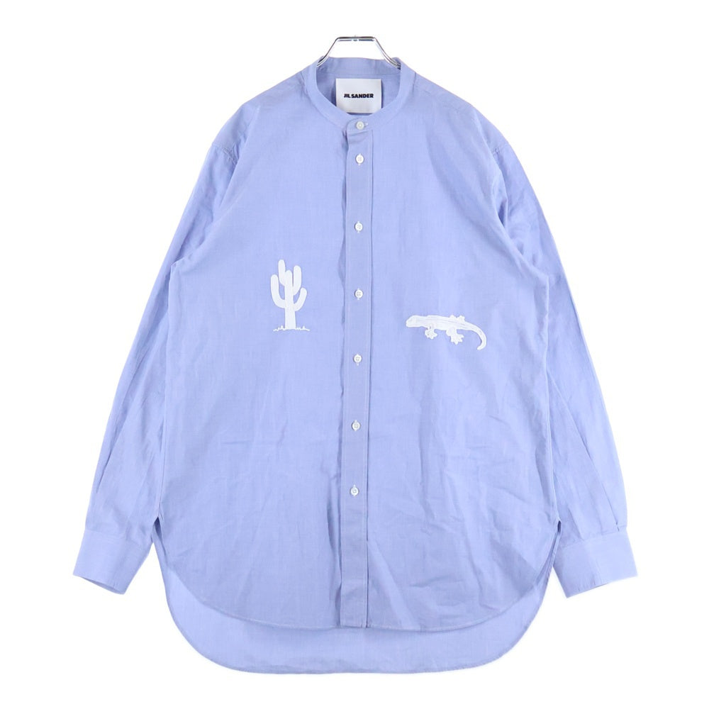 JIL SANDER(ジルサンダー) 20AW Embroidery Cotton Shirts エンブロイダリーコットンシャツ モチーフ刺?ボタンダウンコットン長袖シャツ JSMR741738 ブルー