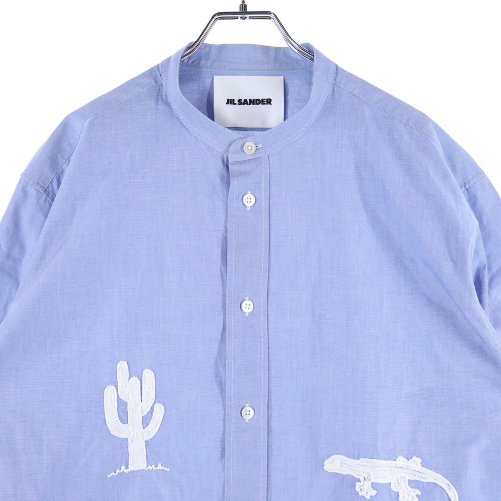 JIL SANDER(ジルサンダー) 20AW Embroidery Cotton Shirts エンブロイダリーコットンシャツ モチーフ刺?ボタンダウンコットン長袖シャツ JSMR741738 ブルー