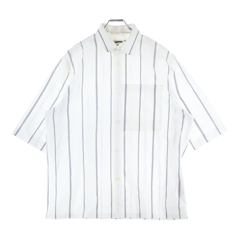 JIL SANDER(ジルサンダー) 19SS Stripe Cotton S/S Shirts ストライプコットンショートスリーブシャツ ボタンダウン半袖シャツ JSUO742228 ホワイト