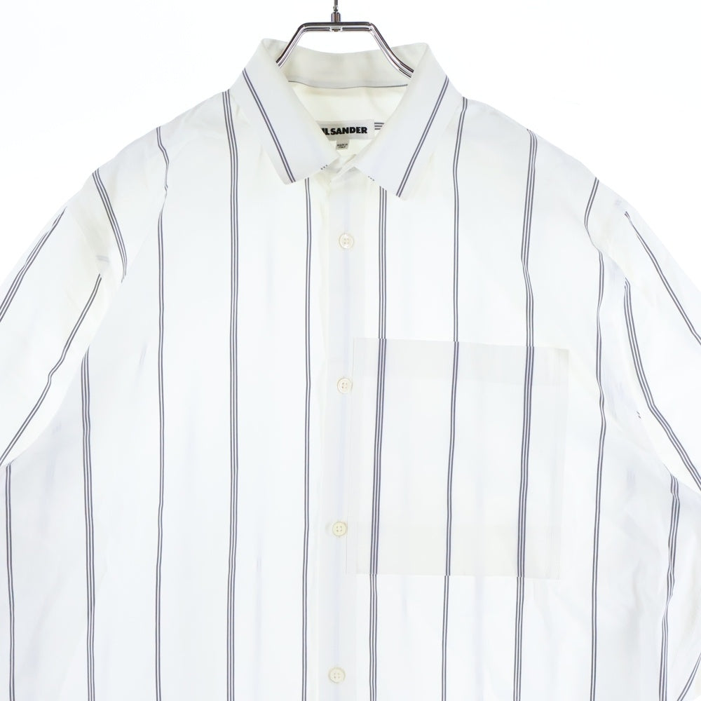 JIL SANDER(ジルサンダー) 19SS Stripe Cotton S/S Shirts ストライプコットンショートスリーブシャツ ボタンダウン半袖シャツ JSUO742228 ホワイト