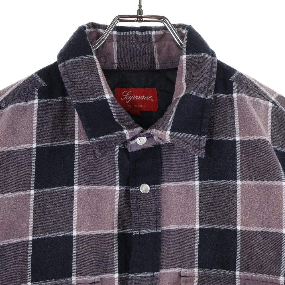 SUPREME(シュプリーム) 18AW Quilted Faded Plaid Shirt キルテッドフェーデットプレイドシャツ ボタンダウンキルティングライナーシャツジャケット パープル