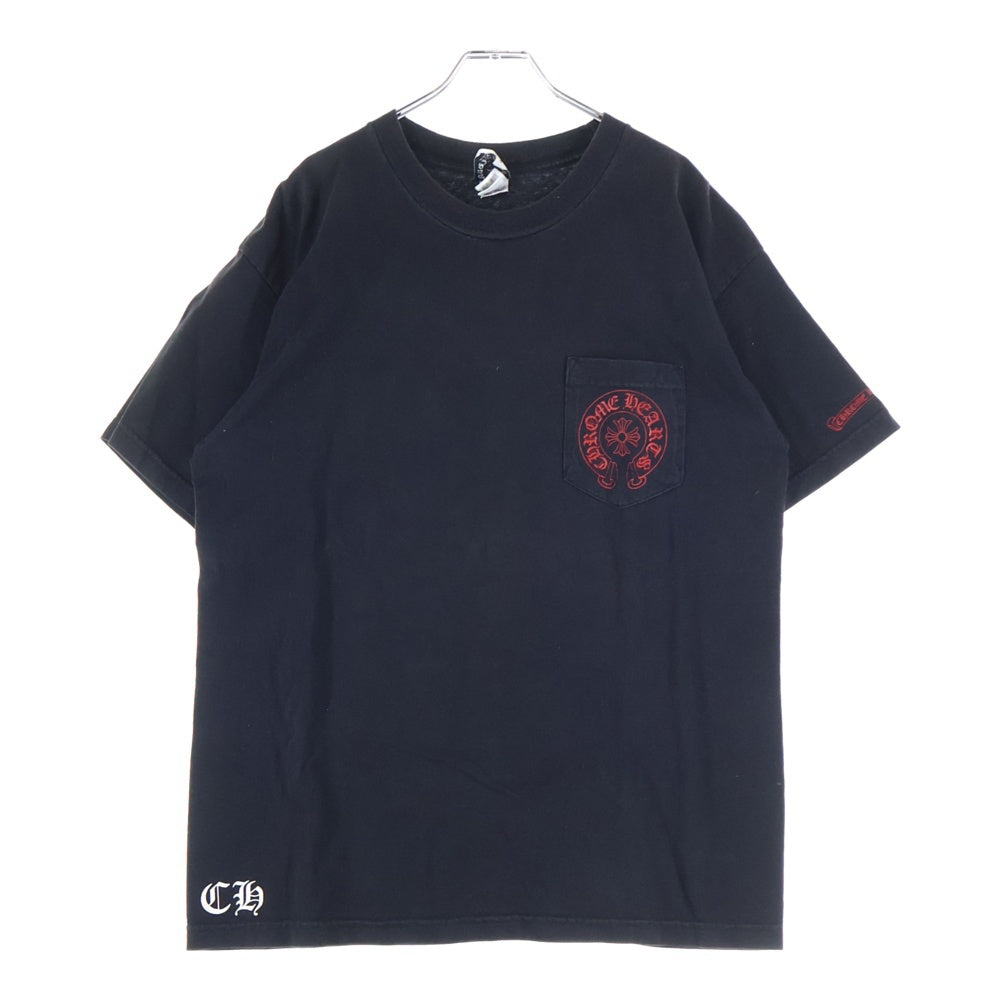 CHROME HEARTS(クロムハーツ) Old Horseshoe Floral Cross Print T-Shirts オールド ホースシューフローラルクロスプリントTシャツ ロゴプリントクルーネックス半袖Tシャツ ブラック/レッド