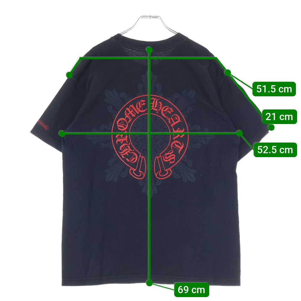 CHROME HEARTS(クロムハーツ) Old Horseshoe Floral Cross Print T-Shirts オールド ホースシューフローラルクロスプリントTシャツ ロゴプリントクルーネックス半袖Tシャツ ブラック/レッド