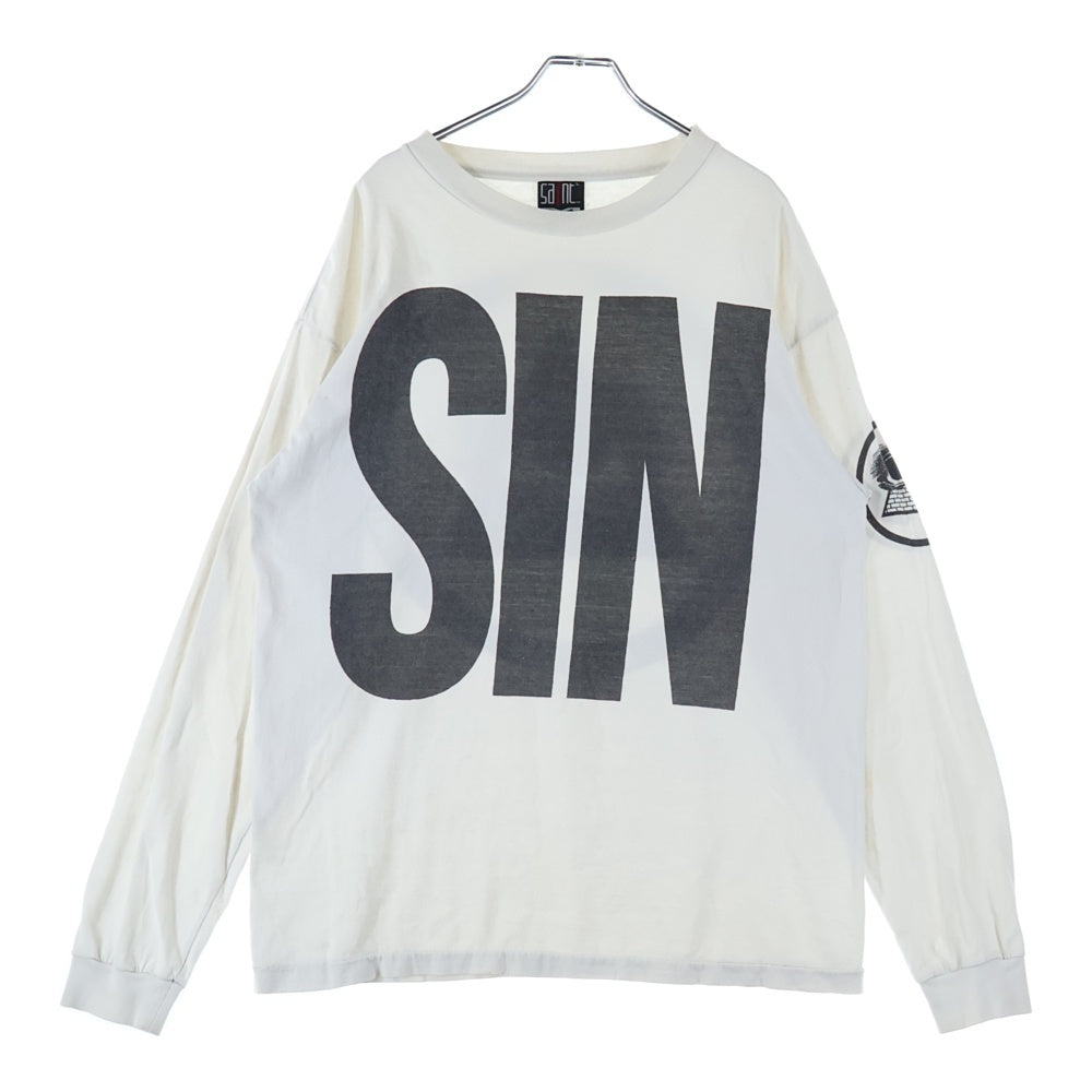 SAINT MICHAEL(セントマイケル) 21AW SIN L/S T-SHIRT フロントプリント ヴィンテージ加工 長袖Tシャツ クルーネック カットソー ホワイト SM-A21-0000-015