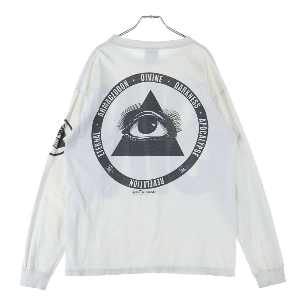 SAINT MICHAEL(セントマイケル) 21AW SIN L/S T-SHIRT フロントプリント ヴィンテージ加工 長袖Tシャツ クルーネック カットソー ホワイト SM-A21-0000-015