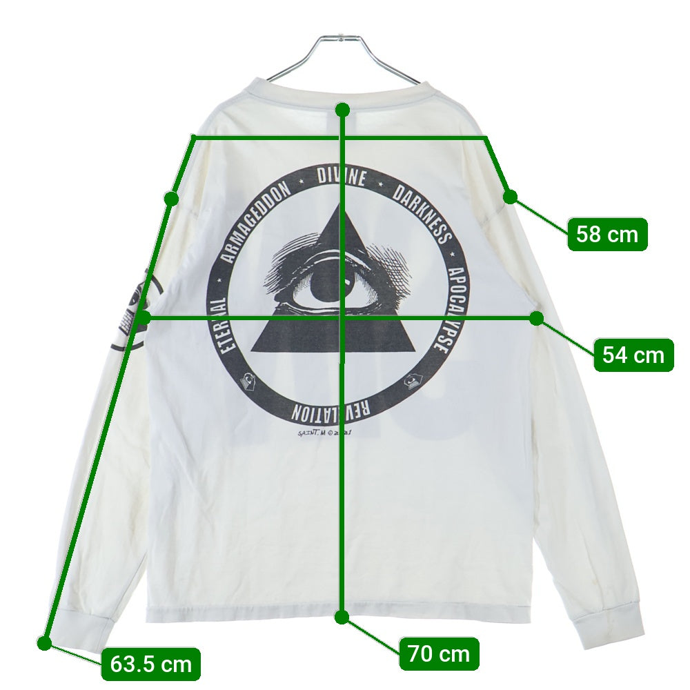 SAINT MICHAEL(セントマイケル) 21AW SIN L/S T-SHIRT フロントプリント ヴィンテージ加工 長袖Tシャツ クルーネック カットソー ホワイト SM-A21-0000-015
