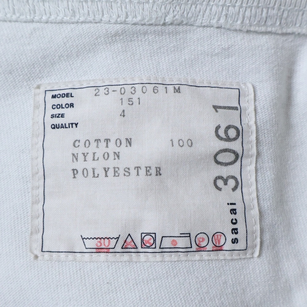 Sacai(サカイ) Cotton Jersey T-shirt フロントポケット ベルトデザイン 半袖Tシャツ カットソー ホワイト 23-03061M