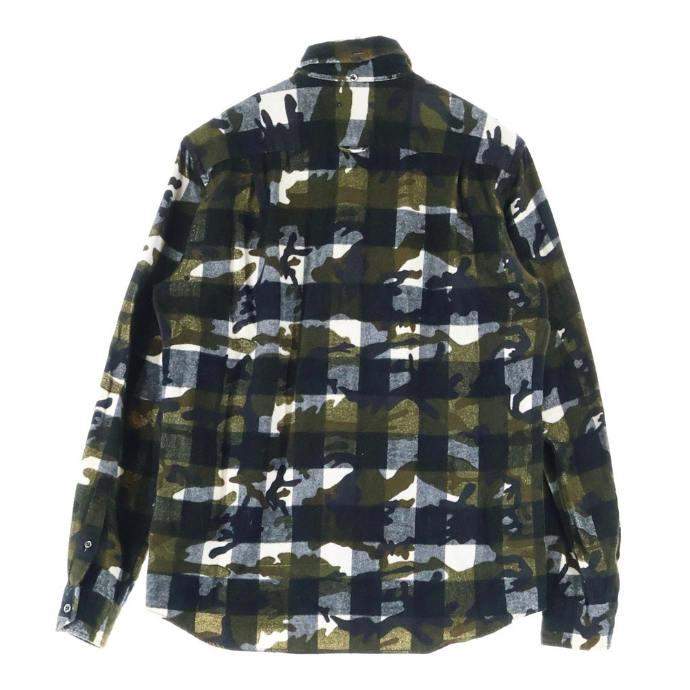 SOPHNET.(ソフネット) Camouflage Over Print Flannel Check L/S B.D Shirt カモフラージュオーバープリントフランネルチェックBDシャツ 総柄ボタンダウン長袖シャツ SOPH-167079 カモ