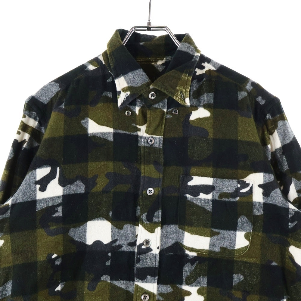 SOPHNET.(ソフネット) Camouflage Over Print Flannel Check L/S B.D Shirt カモフラージュオーバープリントフランネルチェックBDシャツ 総柄ボタンダウン長袖シャツ SOPH-167079 カモ