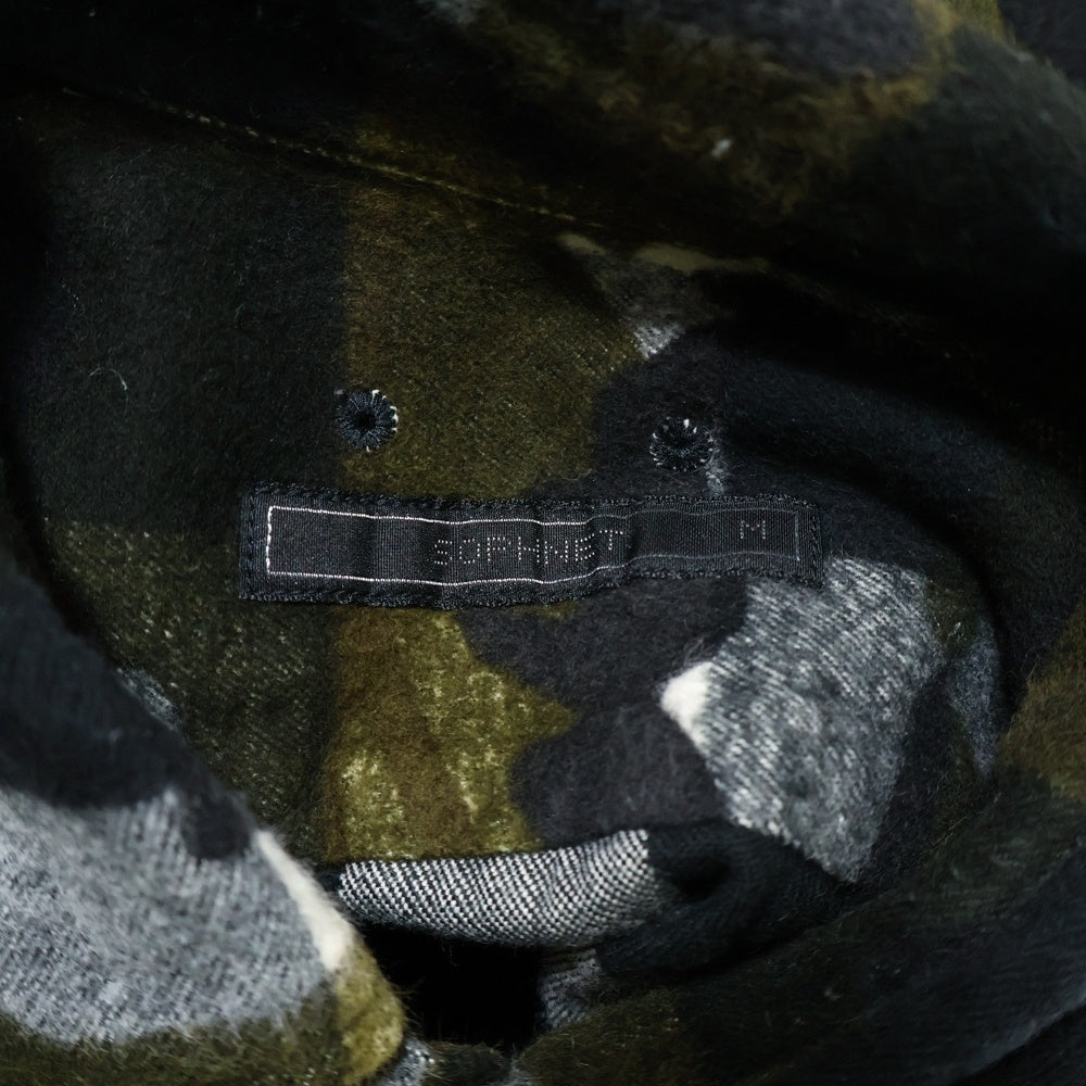 SOPHNET.(ソフネット) Camouflage Over Print Flannel Check L/S B.D Shirt カモフラージュオーバープリントフランネルチェックBDシャツ 総柄ボタンダウン長袖シャツ SOPH-167079 カモ