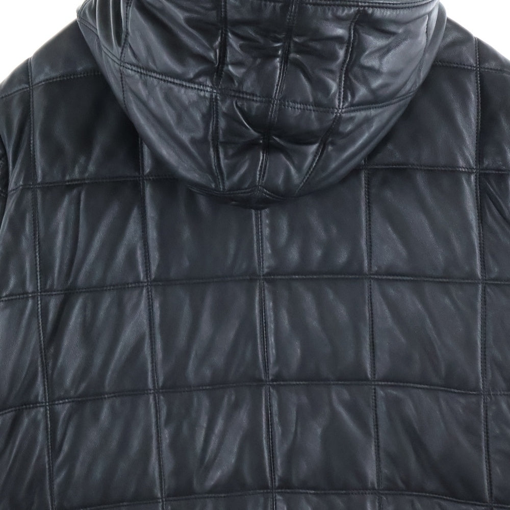 SAINT LAURENT PARIS(サンローランパリ) 19AW Lamb Leather Hooded Quilting Coat ラムレザーフーデットキルティングコート レザーロングコート 584772 YC2MS ブラック