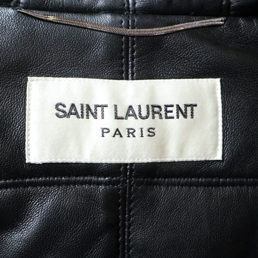 SAINT LAURENT PARIS(サンローランパリ) 19AW Lamb Leather Hooded Quilting Coat ラムレザーフーデットキルティングコート レザーロングコート 584772 YC2MS ブラック