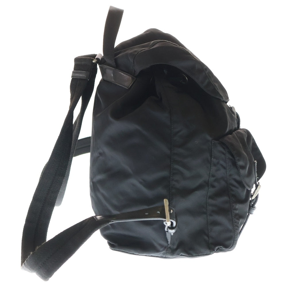 PRADA(プラダ) テスートナイロン レザー トライアングルロゴプレート リュックサック バックパック シルバー金具 ブラック
