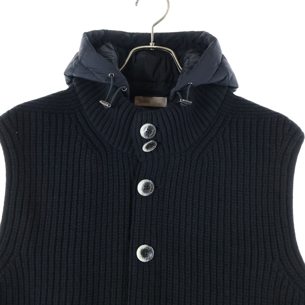 HERNO(ヘルノ) RESORT リゾート ミドルゲージウールフィッシャーマンズリブフーディーニットベスト ブラック MC009UR