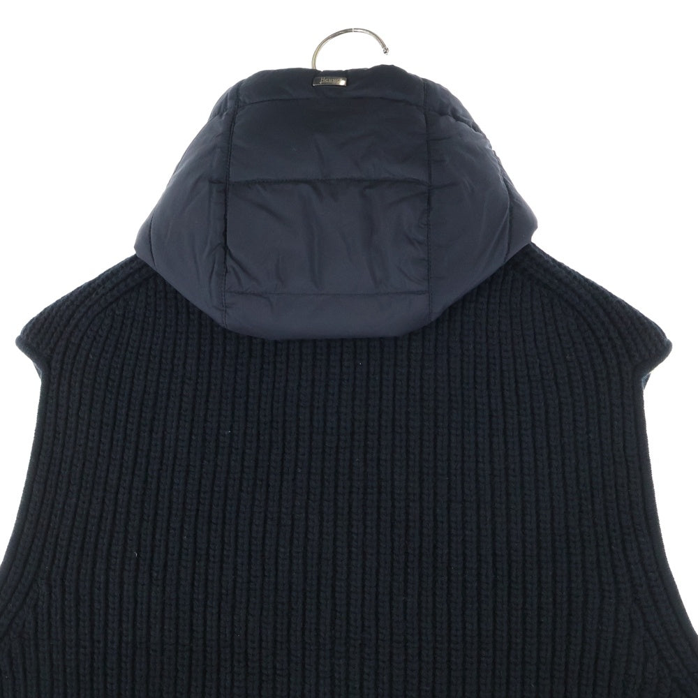 HERNO(ヘルノ) RESORT リゾート ミドルゲージウールフィッシャーマンズリブフーディーニットベスト ブラック MC009UR