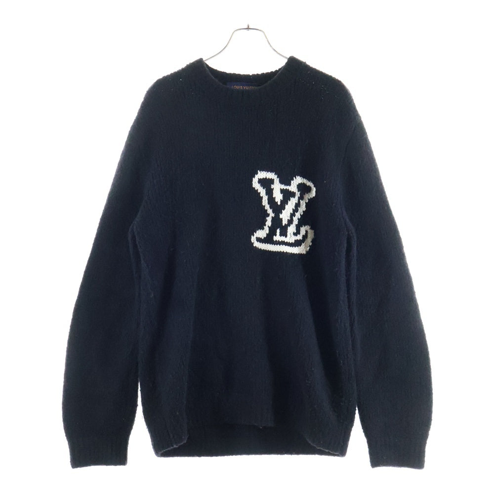 LOUIS VUITTON(ルイヴィトン) 24SS Wool Blend LV Logo Crewneck Knit Sweater ウールブレンドLVロゴクルーネックニットセーター 長袖ニットセーター RM241MQ VSS HQN45W ブラック