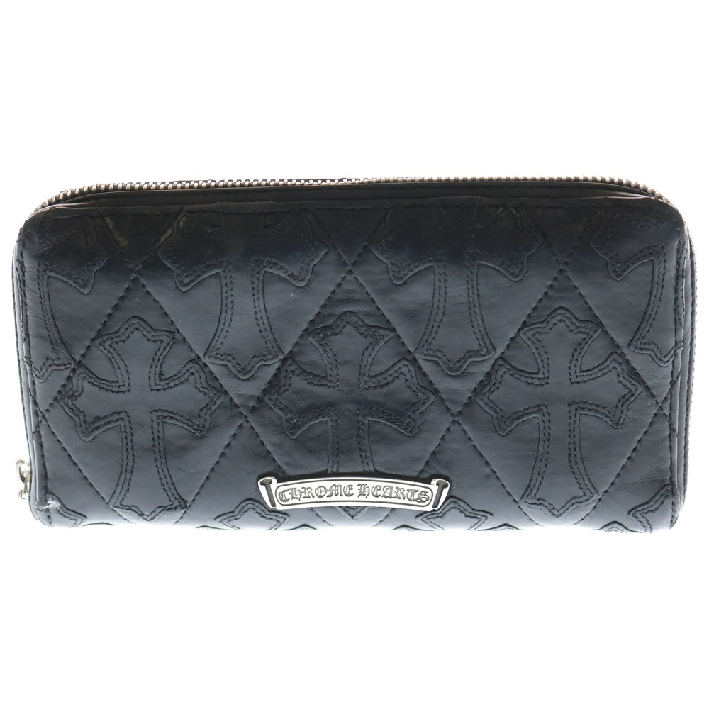 CHROME HEARTS(クロムハーツ) REC F ZIP QUILTED セメタリークロスキルティングレザーロングウォレット 財布 ブラック