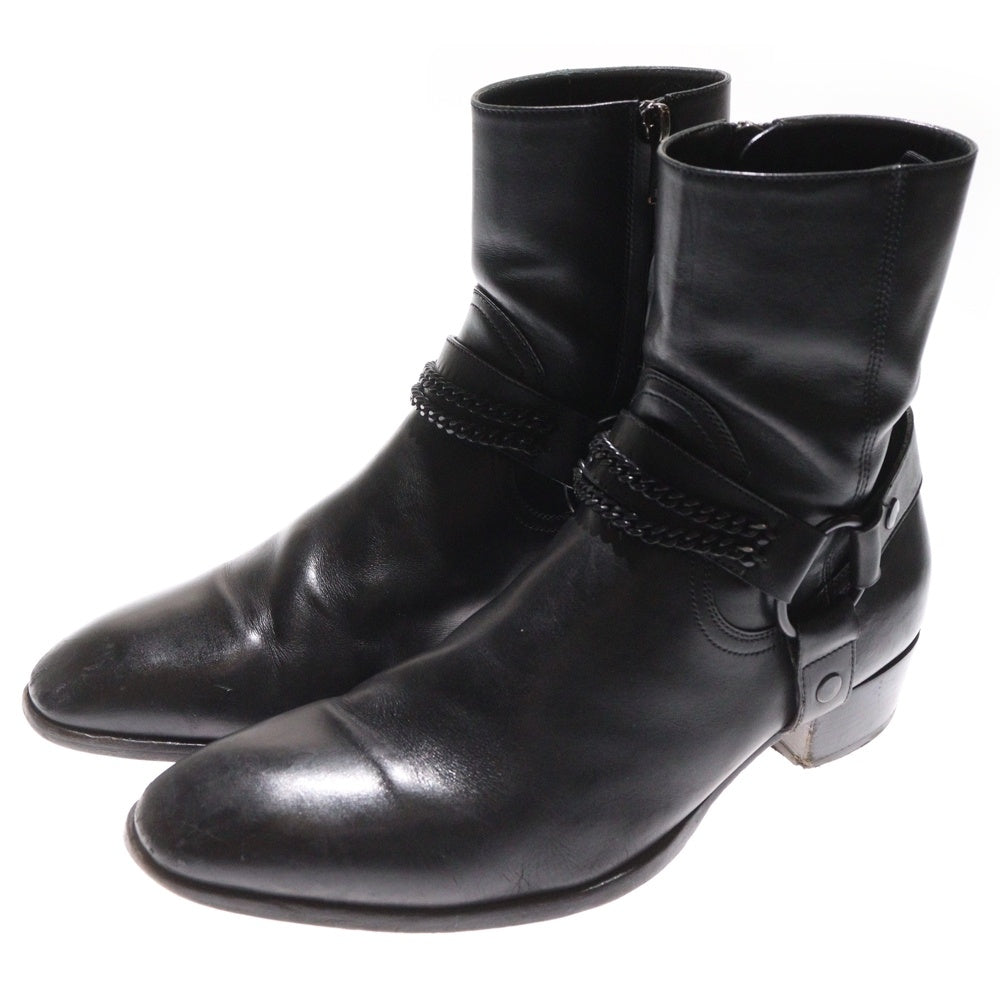 SAINT LAURENT PARIS(サンローランパリ) Wyatt Chain Ankle Heel Boots ワイアットチェーンアンクルヒールブーツ ジップアップハーネスリングヒールブーツ 442271 ブラック