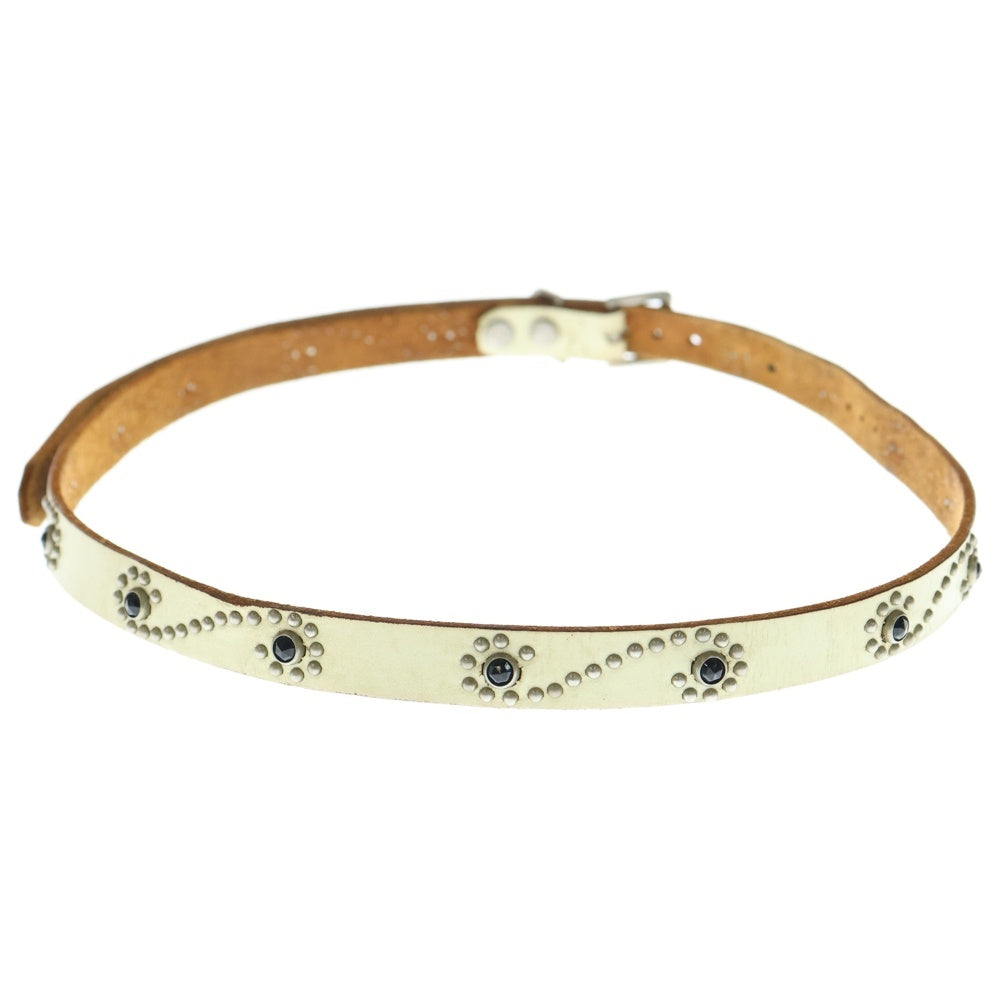 HTC(エイチティーシー) Leather Narrow Studs Belt レザーナロースタッズベルト スタッズ装飾ベルト ホワイト