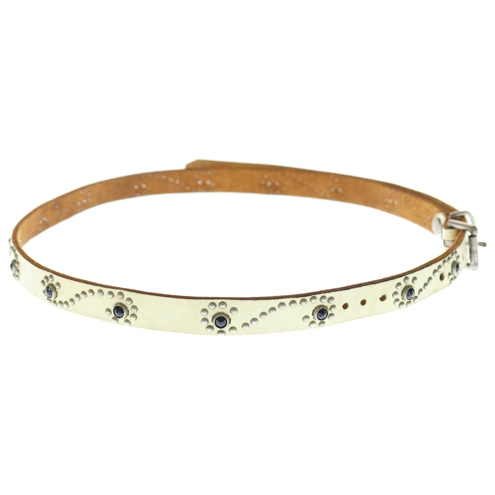 HTC(エイチティーシー) Leather Narrow Studs Belt レザーナロースタッズベルト スタッズ装飾ベルト ホワイト