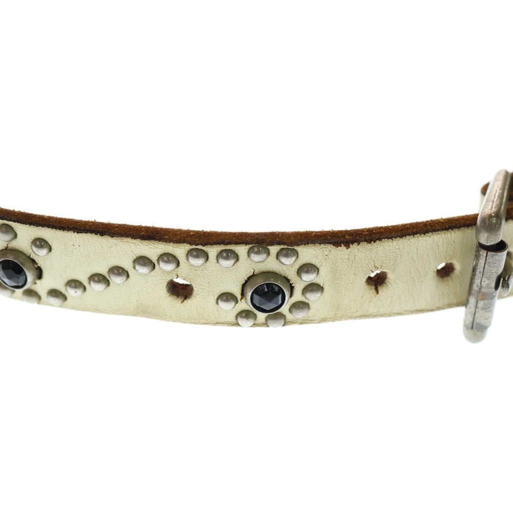 HTC(エイチティーシー) Leather Narrow Studs Belt レザーナロースタッズベルト スタッズ装飾ベルト ホワイト