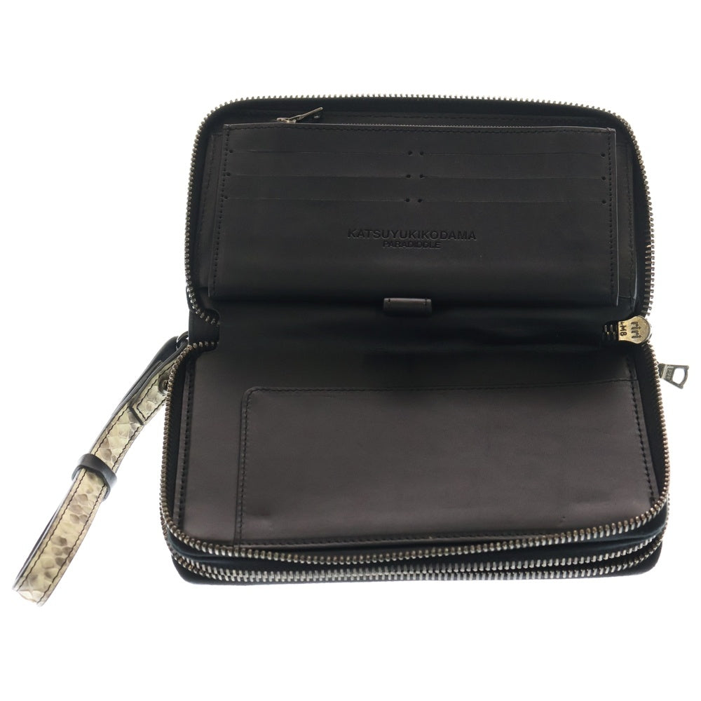 KATSUYUKI KODAMA(カツユキコダマ) ZEITGEIST MULTI CASE M W ZIP CLUTCH WALLET マルチケースM ダブルジップクラッチウォレット パイソンレザークラッチバッグ KK-069-W-P ベージュ