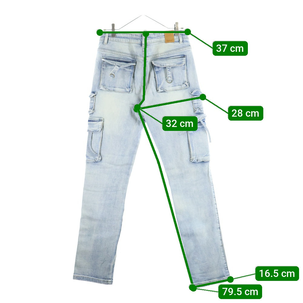 NO BRAND(ノーブランド) Profound プロファウンド Multi Pocket Cargo Denim マルチポケットカーゴデニム スリムフィットカーゴパンツ ライトブルー