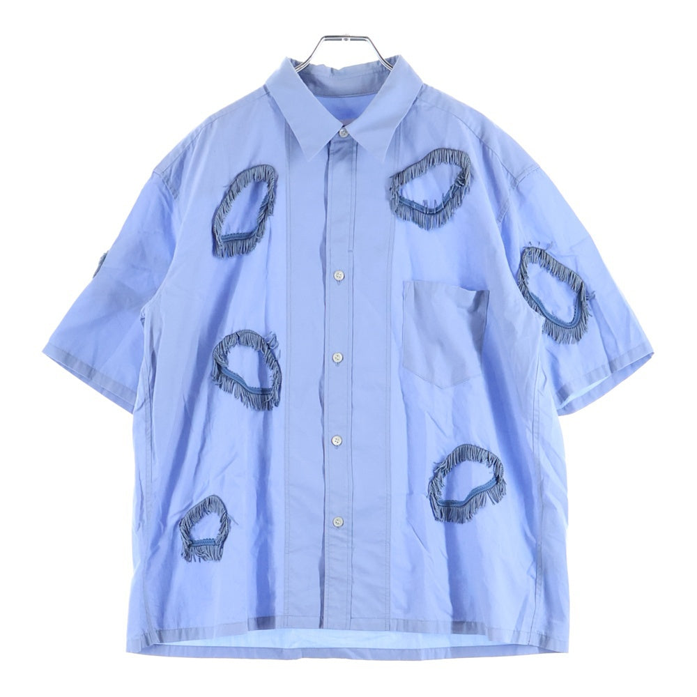 TOGA VIRILIS(トーガ ビリリース) Circle Fringe Short Sleeve Shirts サークルフリンジショートスリーブシャツ モチーフ刺繍ボタンダウン半袖シャツ TV11-FJ305 ブルー