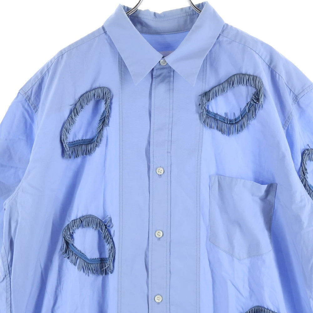 TOGA VIRILIS(トーガ ビリリース) Circle Fringe Short Sleeve Shirts サークルフリンジショートスリーブシャツ モチーフ刺繍ボタンダウン半袖シャツ TV11-FJ305 ブルー